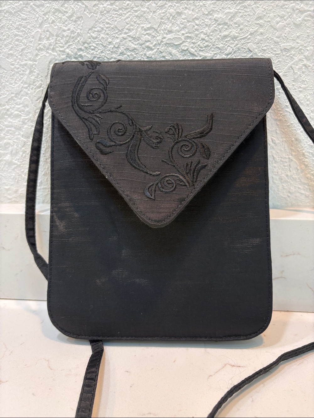 Black Embroidered Envelope Crossbody Bag